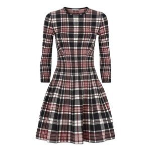 Alexander McQueen Black and Red Plaid Long Sleeve Dress